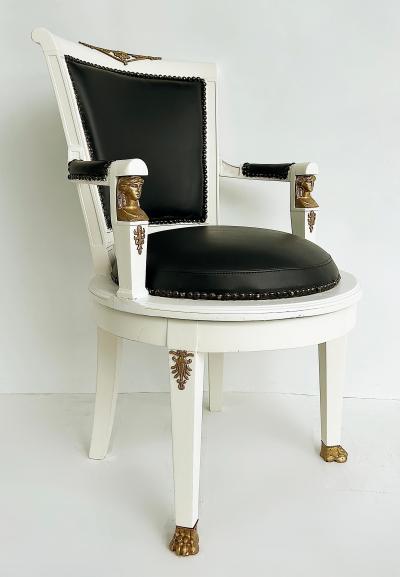 1850s French Empire Armchairs Fine Gilt Bronze Mounts Painted and Upholstered