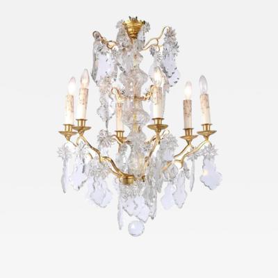 1850s Napoleon III Six Light Crystal and Brass Chandelier with Pendeloques