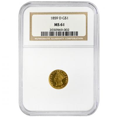 1859 D G 1 Gold Dollar NGC MS61