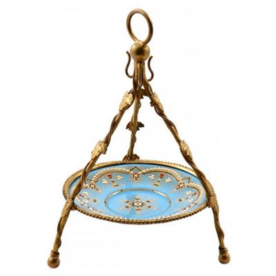1860 Antique French Kiln Fired Blue Enamel Jewelry Holder