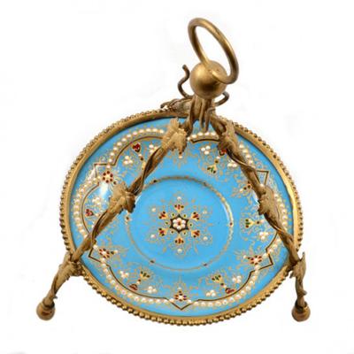 1860 Antique French Kiln Fired Blue Enamel Jewelry Holder