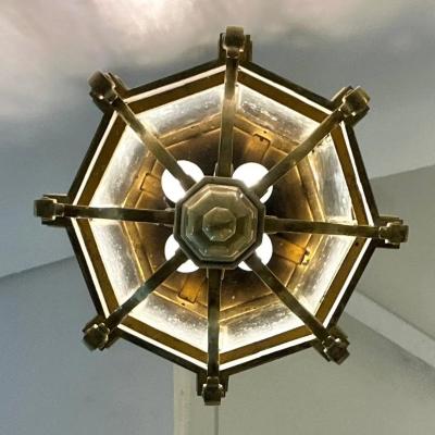 1860 French Antique Gothic Revival Cast Brass Pendant Lantern With Arch Windows