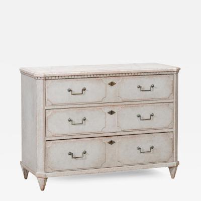 1860s Swedish Gustavian Style Painted Three Drawer Chest with Dentil Molding