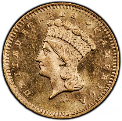1870 S G 1 Gold Dollar PCGS MS65