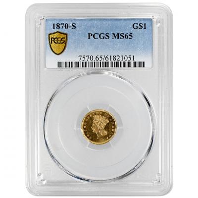 1870 S G 1 Gold Dollar PCGS MS65