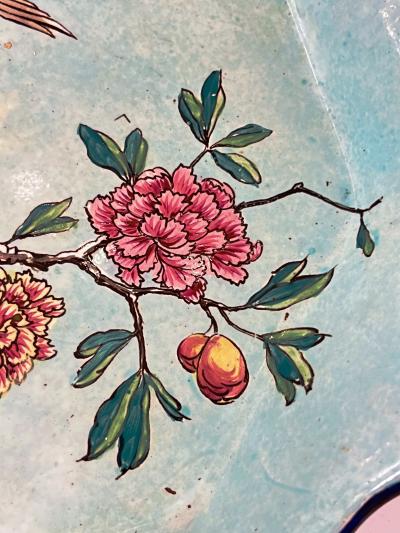 1871 Gien Antique French Asian Japanese Style Flower Decor Centerpiece Plate