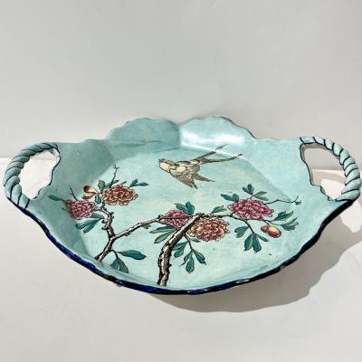 1871 Gien Antique French Asian Japanese Style Flower Decor Centerpiece Plate