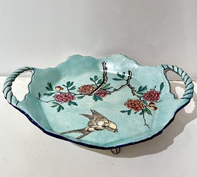 1871 Gien Antique French Asian Japanese Style Flower Decor Centerpiece Plate