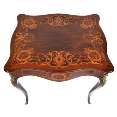 1880s French Table with Marquetry and Ormolu Mounts