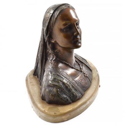 1890s Bronze Bust of Young Lady by Ruxples Onyx Base
