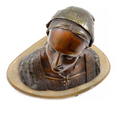 1890s Bronze Bust of Young Lady by Ruxples Onyx Base