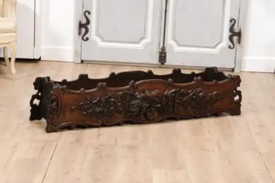 1890s French Oak Planter with Carved Gardening Themed Frieze