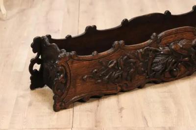 1890s French Oak Planter with Carved Gardening Themed Frieze