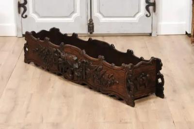 1890s French Oak Planter with Carved Gardening Themed Frieze