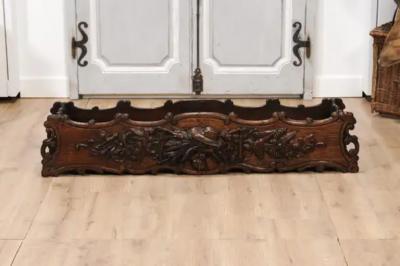 1890s French Oak Planter with Carved Gardening Themed Frieze