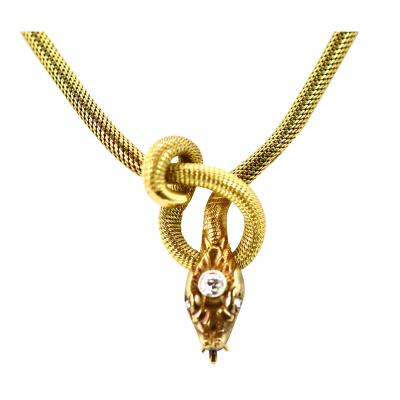 18K Diamond Head Snake Necklace circa 1900