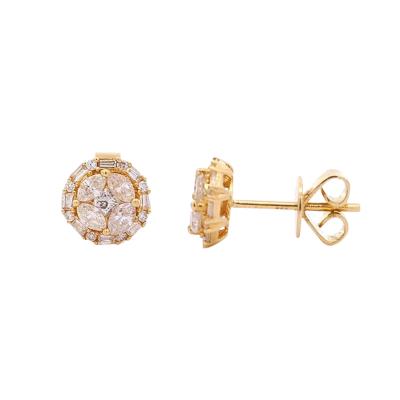 18K Gold 0 72 Carat Natural Diamond Cluster Illusion Set Round Stud Earrings