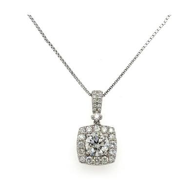 18K Gold 1CT Round Lab Grown Diamond Pendant Necklace With Diamond Halo