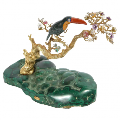 18K Gold Diamonds Amethyst Tourmaline Bloodstone and Jasper Toucan Bird