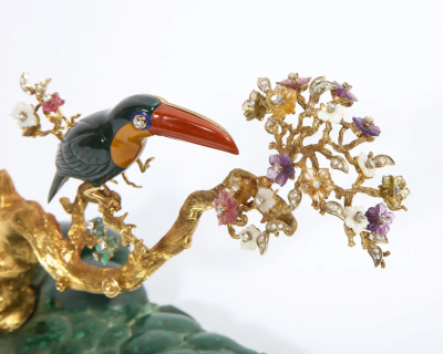 18K Gold Diamonds Amethyst Tourmaline Bloodstone and Jasper Toucan Bird