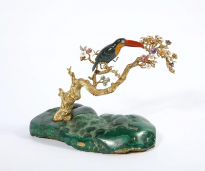18K Gold Diamonds Amethyst Tourmaline Bloodstone and Jasper Toucan Bird