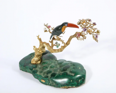 18K Gold Diamonds Amethyst Tourmaline Bloodstone and Jasper Toucan Bird