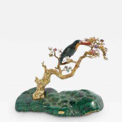 18K Gold Diamonds Amethyst Tourmaline Bloodstone and Jasper Toucan Bird