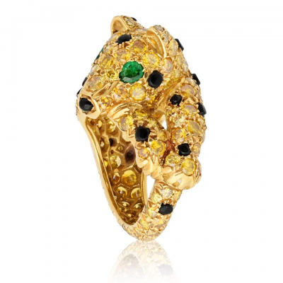 18K Gold Fancy Yellow Diamond Panthere Cat Cocktail Ring