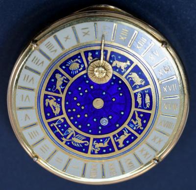 18K Gold Guilloche Enamel Astrological Pill Box