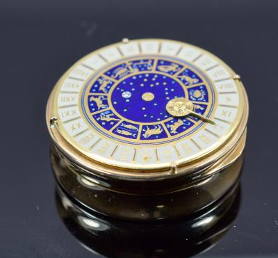 18K Gold Guilloche Enamel Astrological Pill Box