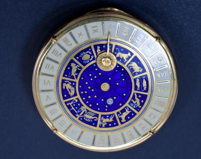 18K Gold Guilloche Enamel Astrological Pill Box