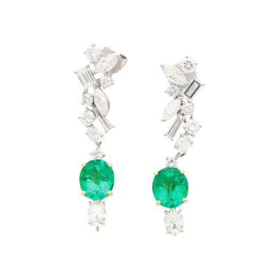 18K Gold Natural Colombian Emerald and Diamond Detachable Drop Earrings