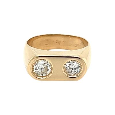18K Solid Gold 0 80 Carat Natural 2 Stone Bezel Set Diamond Ring