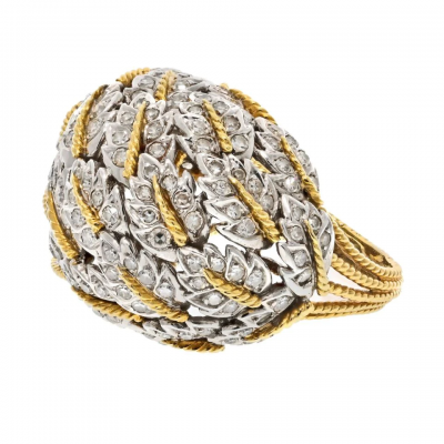 18K TWO TONE 3 00CTTW ESTATE DIAMOND LEAF STYLE COCKTAIL RING