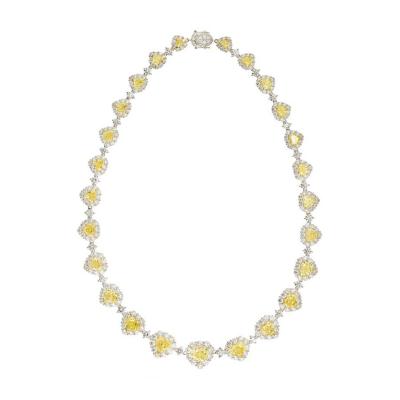 18K TWO TONE 50 CARAT FANCY INTENSE YELLOW HEART SHAPE NECKLACE