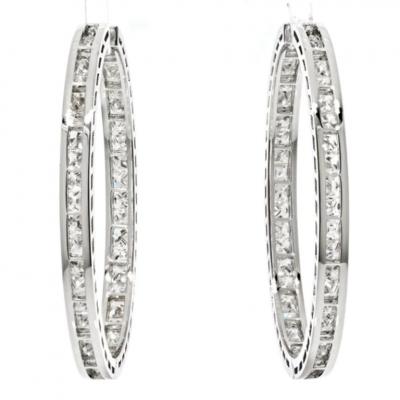 18K WHITE GOLD 10 71CTTW INSIDE OUT PRINCESS CUT DIAMOND HOOP EARRINGS