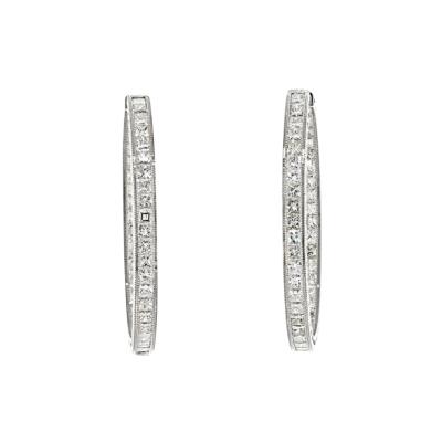 18K WHITE GOLD 10 71CTTW INSIDE OUT PRINCESS CUT DIAMOND HOOP EARRINGS