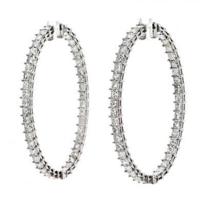 18K WHITE GOLD 11 06CTTW PRINCESS CUT DIAMOND HOOP EARRINGS