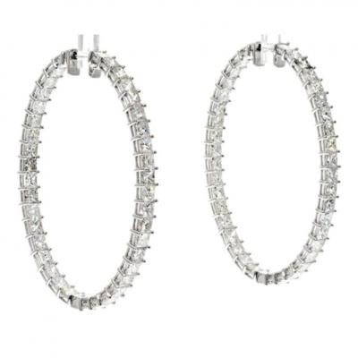 18K WHITE GOLD 12 80CTTW PRINCESS CUT DIAMOND HOOP EARRINGS