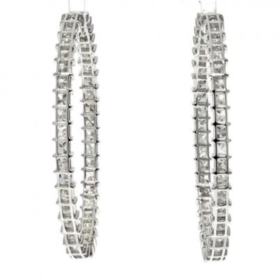 18K WHITE GOLD 12 80CTTW PRINCESS CUT DIAMOND HOOP EARRINGS