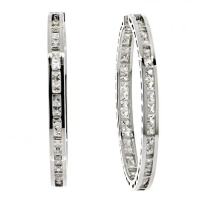 18K WHITE GOLD 12 87CTTW PRINCESS CUT DIAMOND INSIDE OUT HOOP EARRINGS