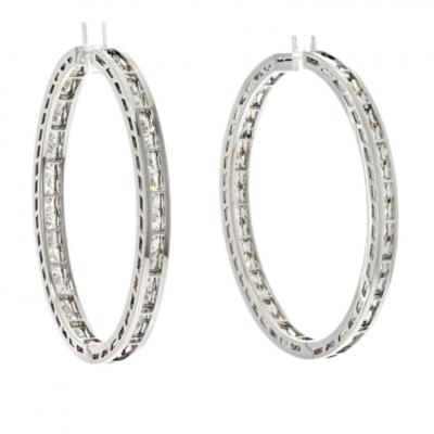 18K WHITE GOLD 12 87CTTW PRINCESS CUT DIAMOND INSIDE OUT HOOP EARRINGS