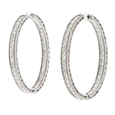 18K WHITE GOLD 12 87CTTW PRINCESS CUT DIAMOND INSIDE OUT HOOP EARRINGS
