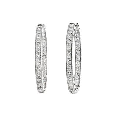 18K WHITE GOLD 12 87CTTW PRINCESS CUT DIAMOND INSIDE OUT HOOP EARRINGS