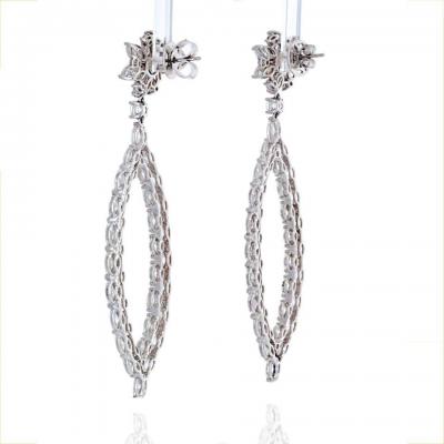 18K WHITE GOLD 16 CARAT MARQUISE ROUND DANGLING DROP EARRINGS