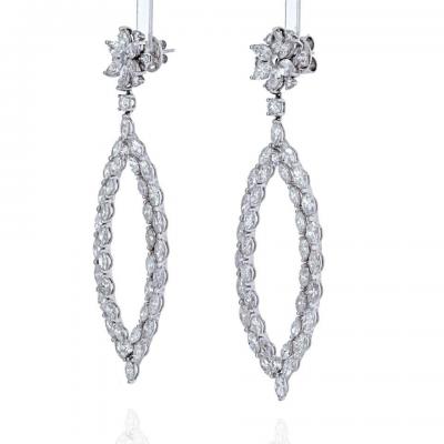 18K WHITE GOLD 16 CARAT MARQUISE ROUND DANGLING DROP EARRINGS