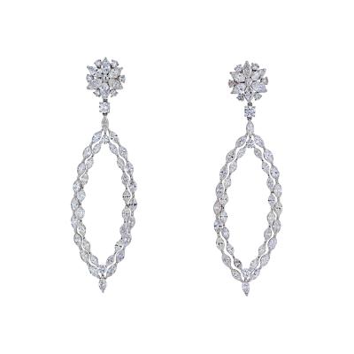 18K WHITE GOLD 16 CARAT MARQUISE ROUND DANGLING DROP EARRINGS