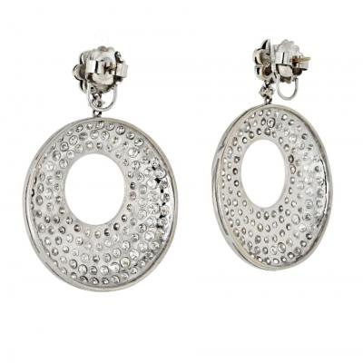 18K WHITE GOLD 20 CARAT DIAMOND DISC STYLE DROP PAVE EARRINGS