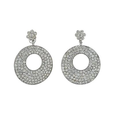 18K WHITE GOLD 20 CARAT DIAMOND DISC STYLE DROP PAVE EARRINGS