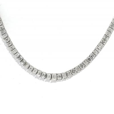 18K WHITE GOLD 26 00CTTW EMERALD CUT DIAMOND TENNIS NECKLACE